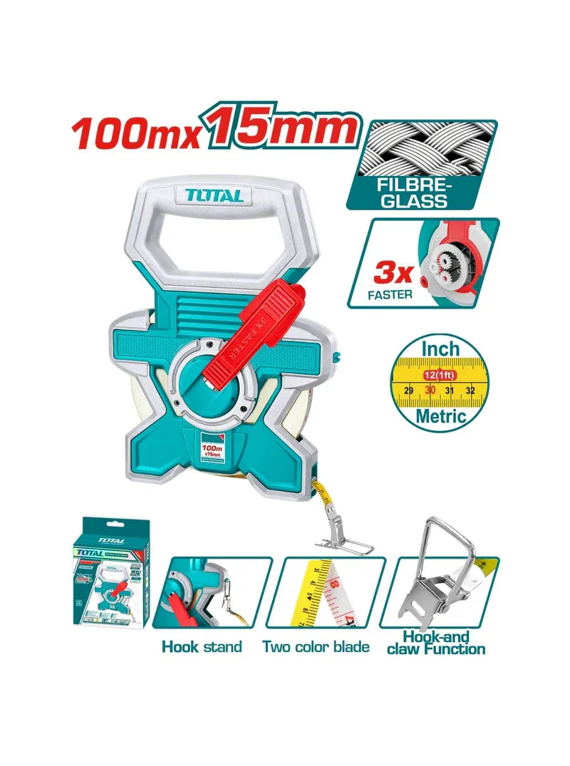 TMTF181006 - FIBREGLASS MEASURING TAPE 100MX15MM