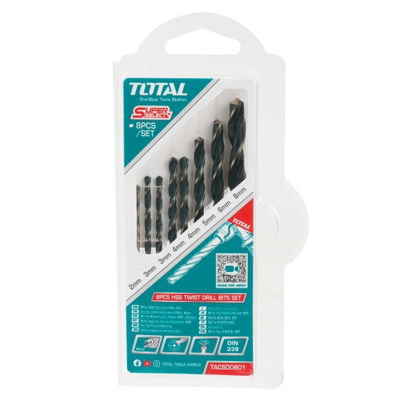 TACSD0801 - 8 Pcs HSS Twist Drill Bits Set