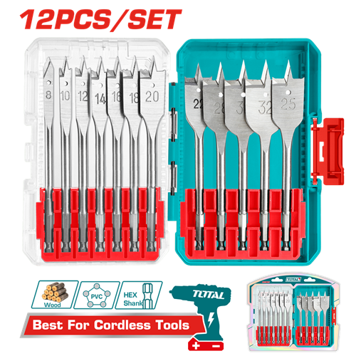 TACSDL1206 - 12 Pcs Flat Wood Drill Bits Set 12 PCS / SET SET