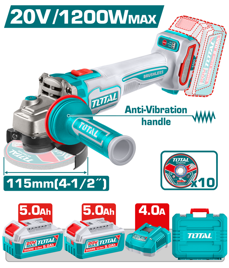TAGLI2120252 - CORDLESS ANGLE GRINDER 20V/1200W 115mm(4-1/2").