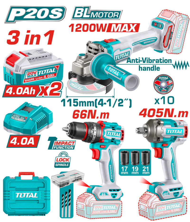 TCKLI20358 - 3 Pcs Cordless combo kit.