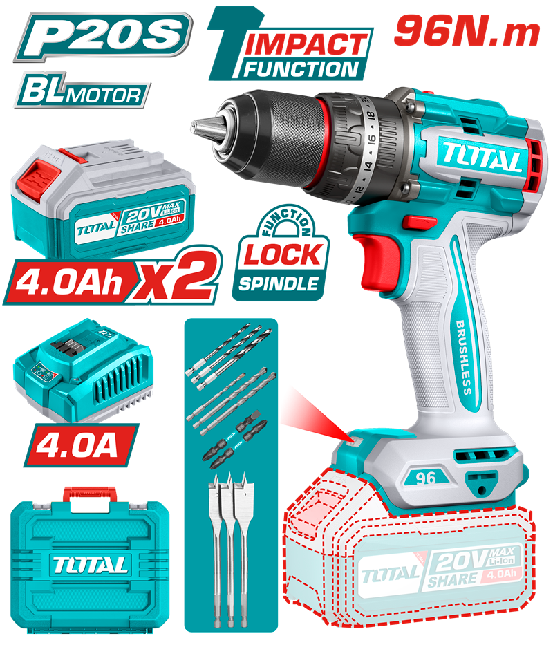 TIDLI20968 - Brushless Cordless Impact Drill 96N.m PCS