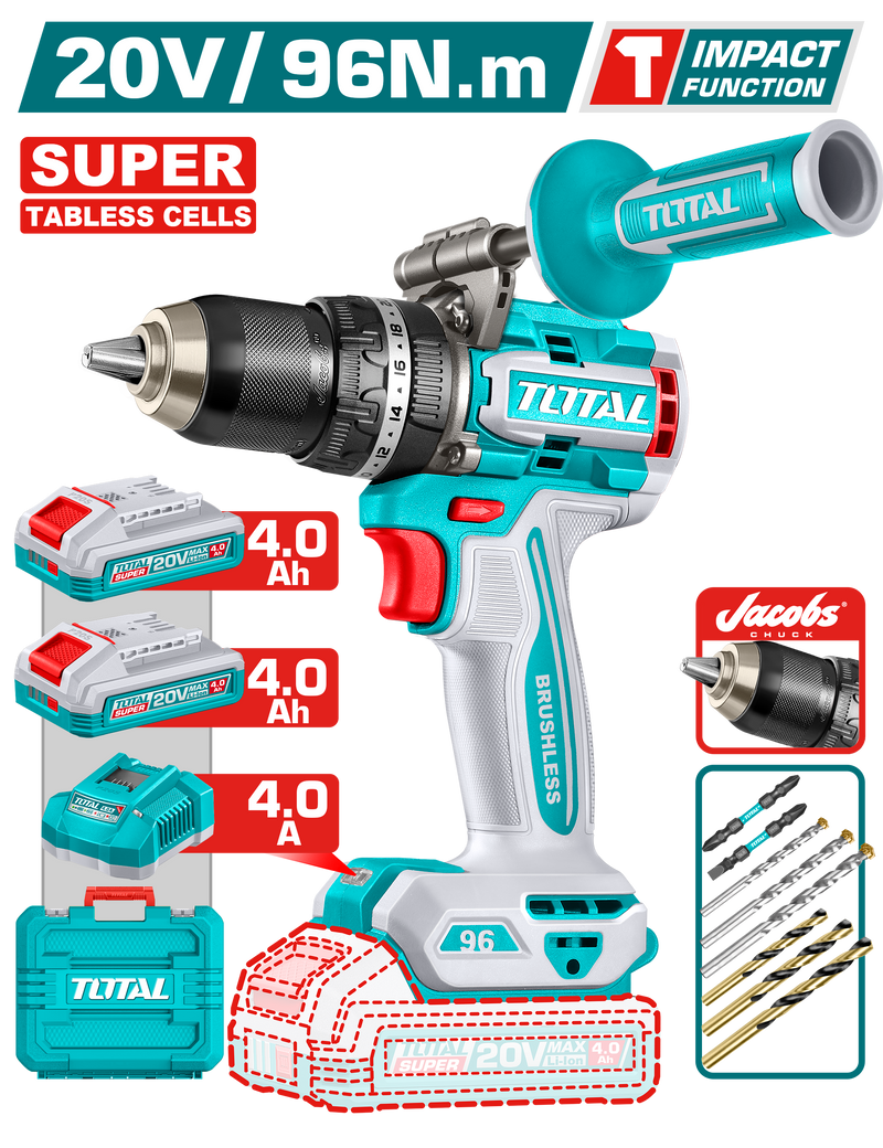 TIDLI209689 - BRUSHLESS CORDLESS IMPACT DRILL 20V/96 N.m